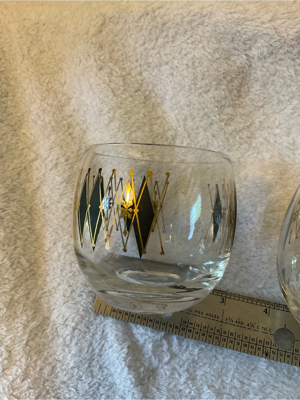 2 Vintage Federal Glass Black & Gold Cups
